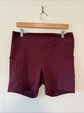 Yitty High-Waist Wine Burgundy Active Shorts with Side Pockets